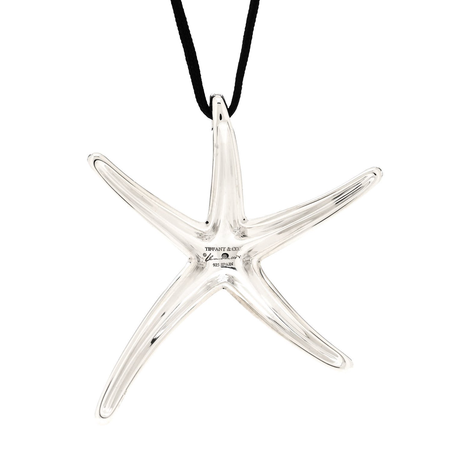 Sterling Silver 42mm Elsa Peretti Starfish Pendant Cord Necklace