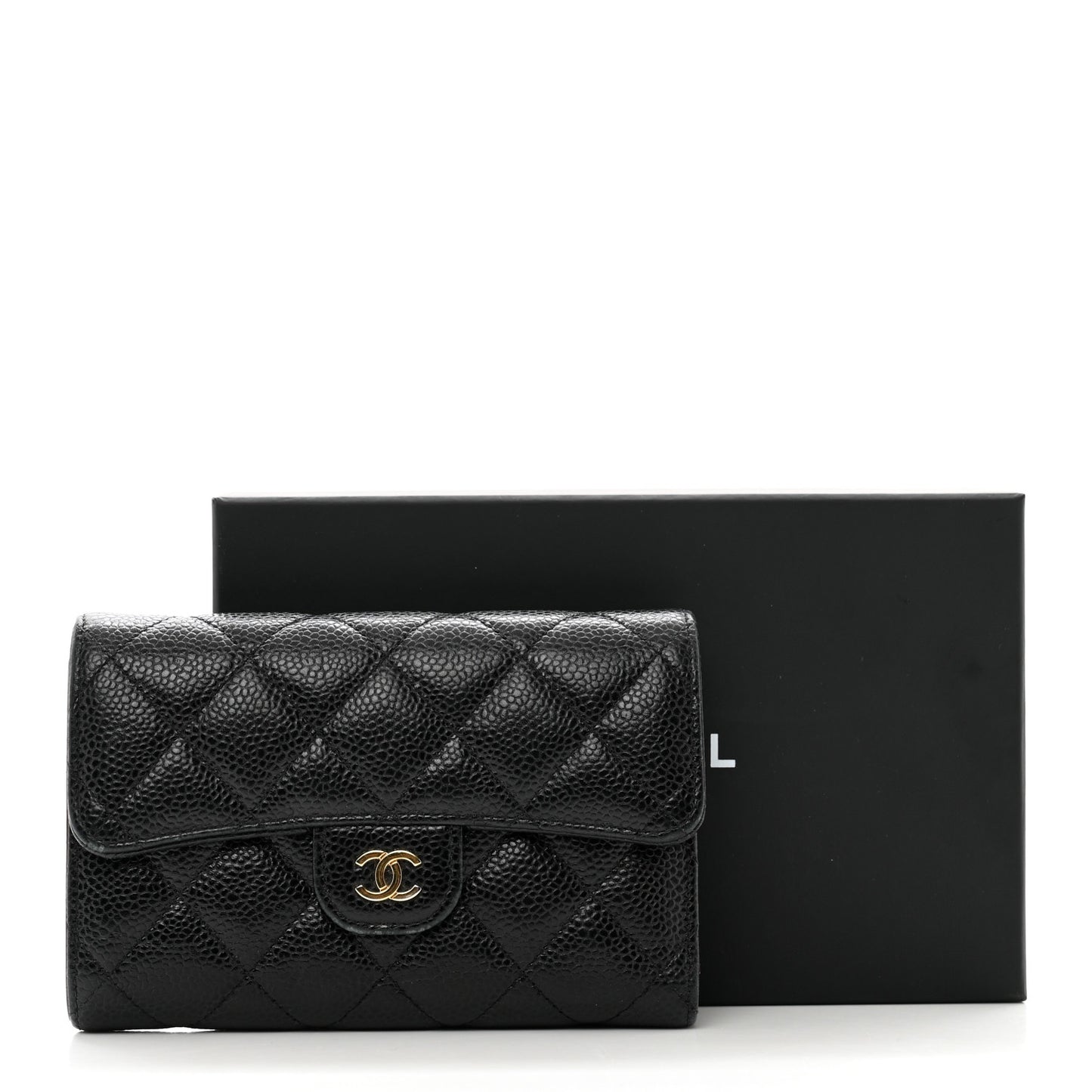 Caviar Quilted Medium Flap Wallet Black