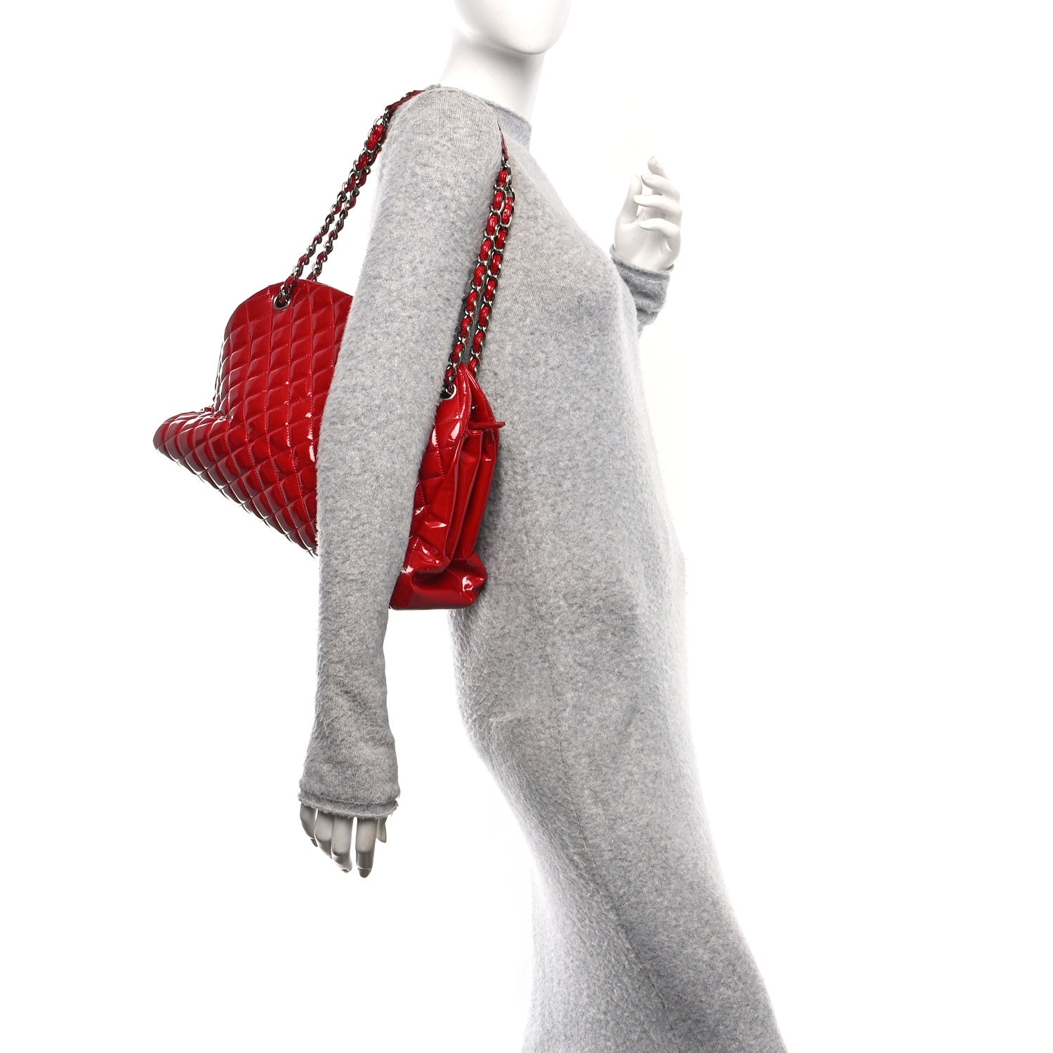 Chanel Patent Quilted Large Just Mademoiselle Bowling Bag Red 3 of 19