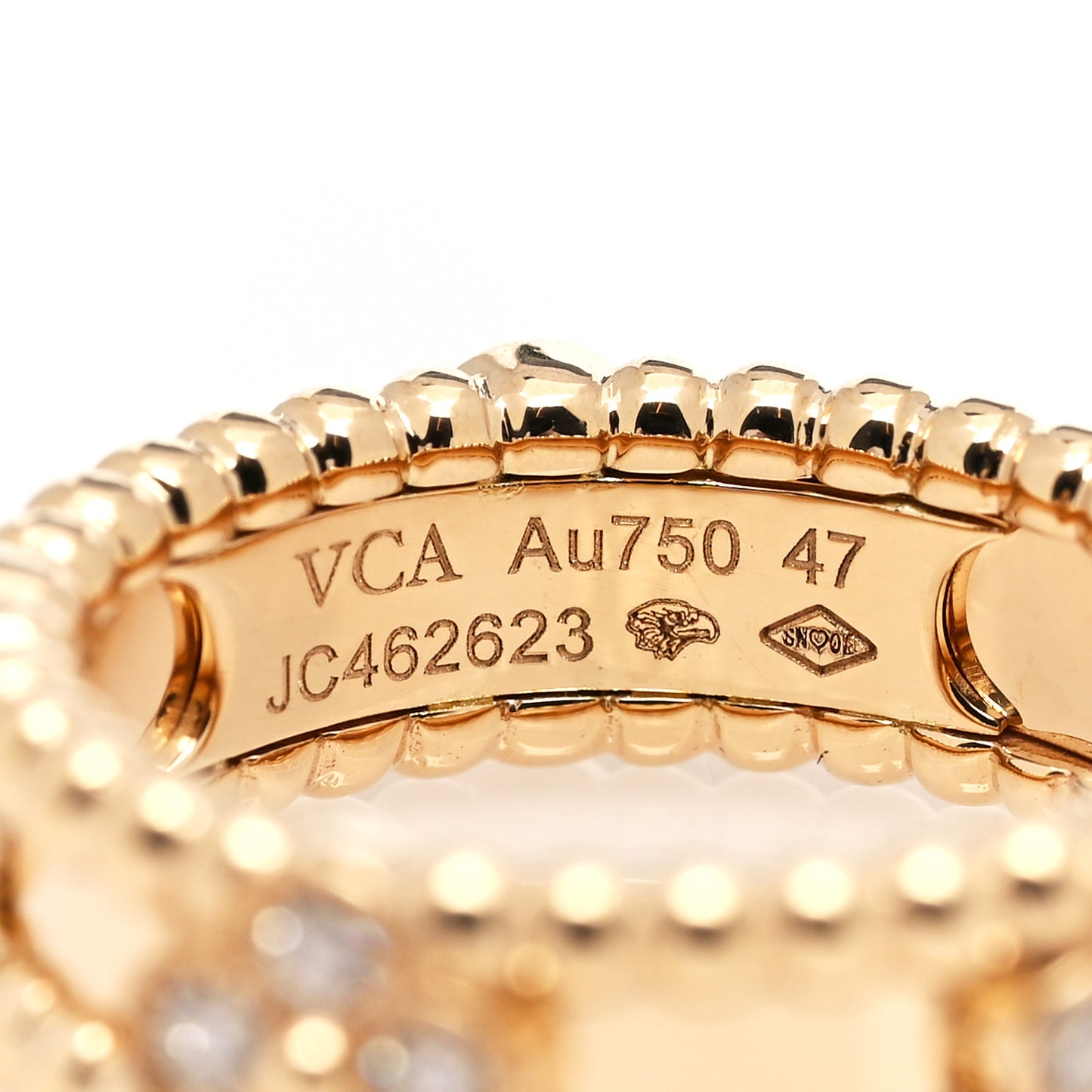 18K Yellow Gold Diamond Sweet Perlee Clovers Ring 47 4.25