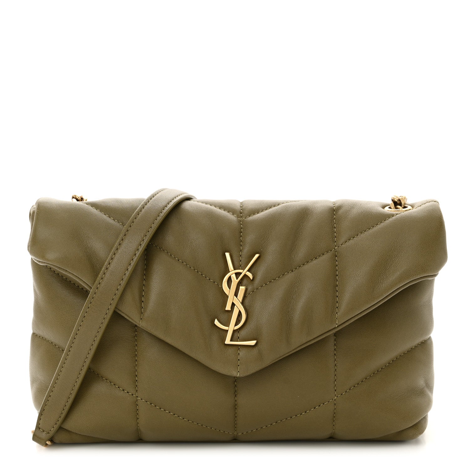 Saint Laurent Lambskin Quilted Toy Loulou Puffer Monogram Chain Satchel Hazel Green 1 of 11