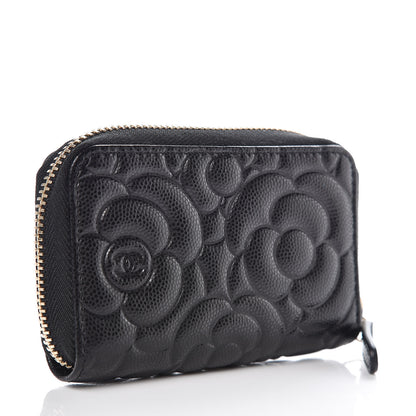 Chanel Caviar Camellia Embossed Zip Coin Purse Black 3 of 7