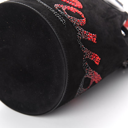 Christian Louboutin Suede Crystal Marie Jane Bucket Black Red 8 of 8