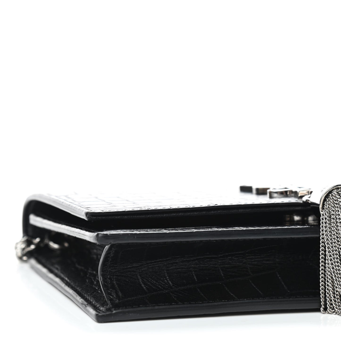 Calfskin Crocodile Embossed Kate Monogram Tassel Chain Wallet Black