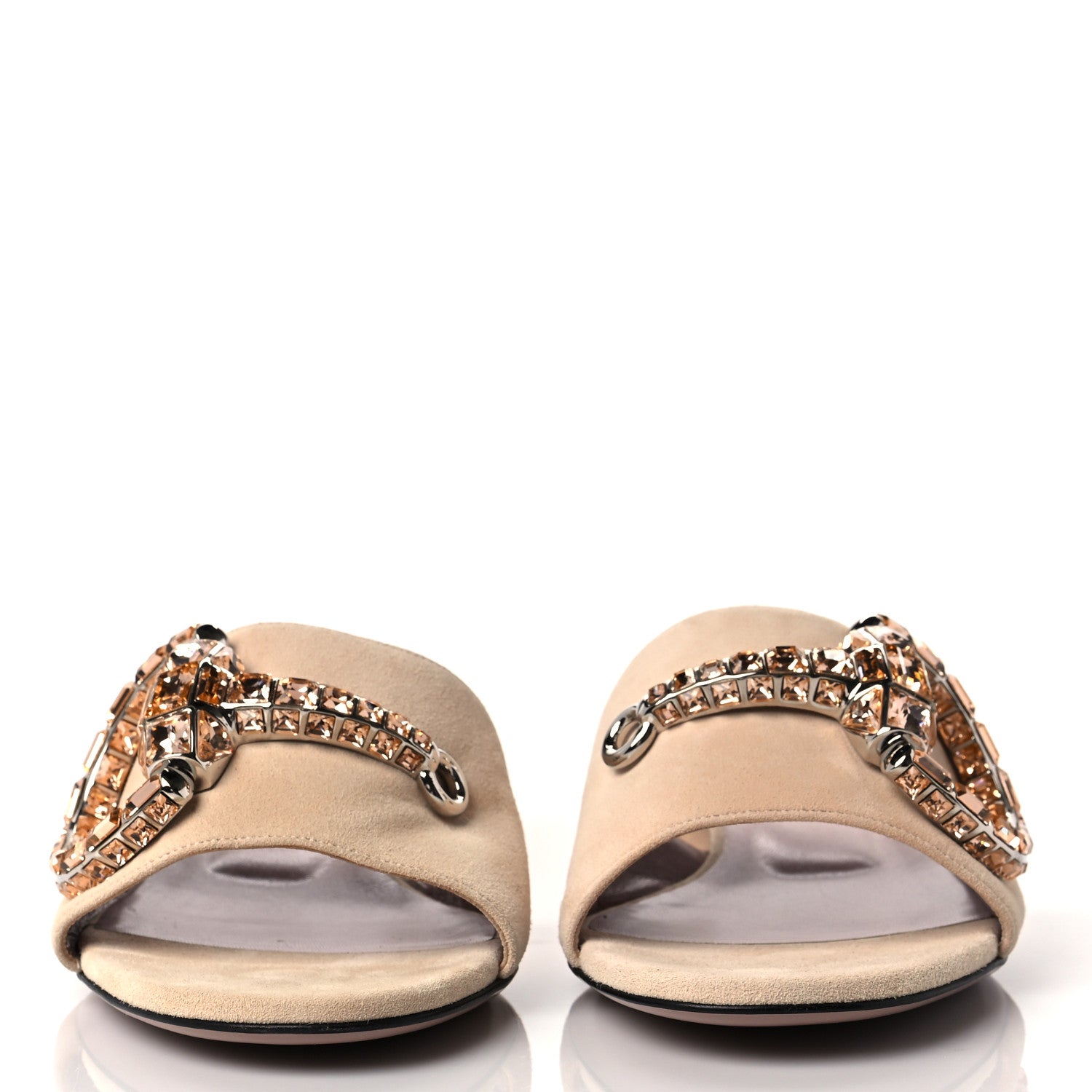 Gucci Suede Crystal Maxine Horsebit Slide Sandals 40 Beige 2 of 8