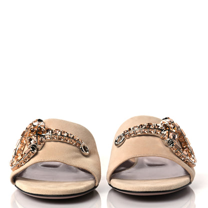 Gucci Suede Crystal Maxine Horsebit Slide Sandals 40 Beige 2 of 8