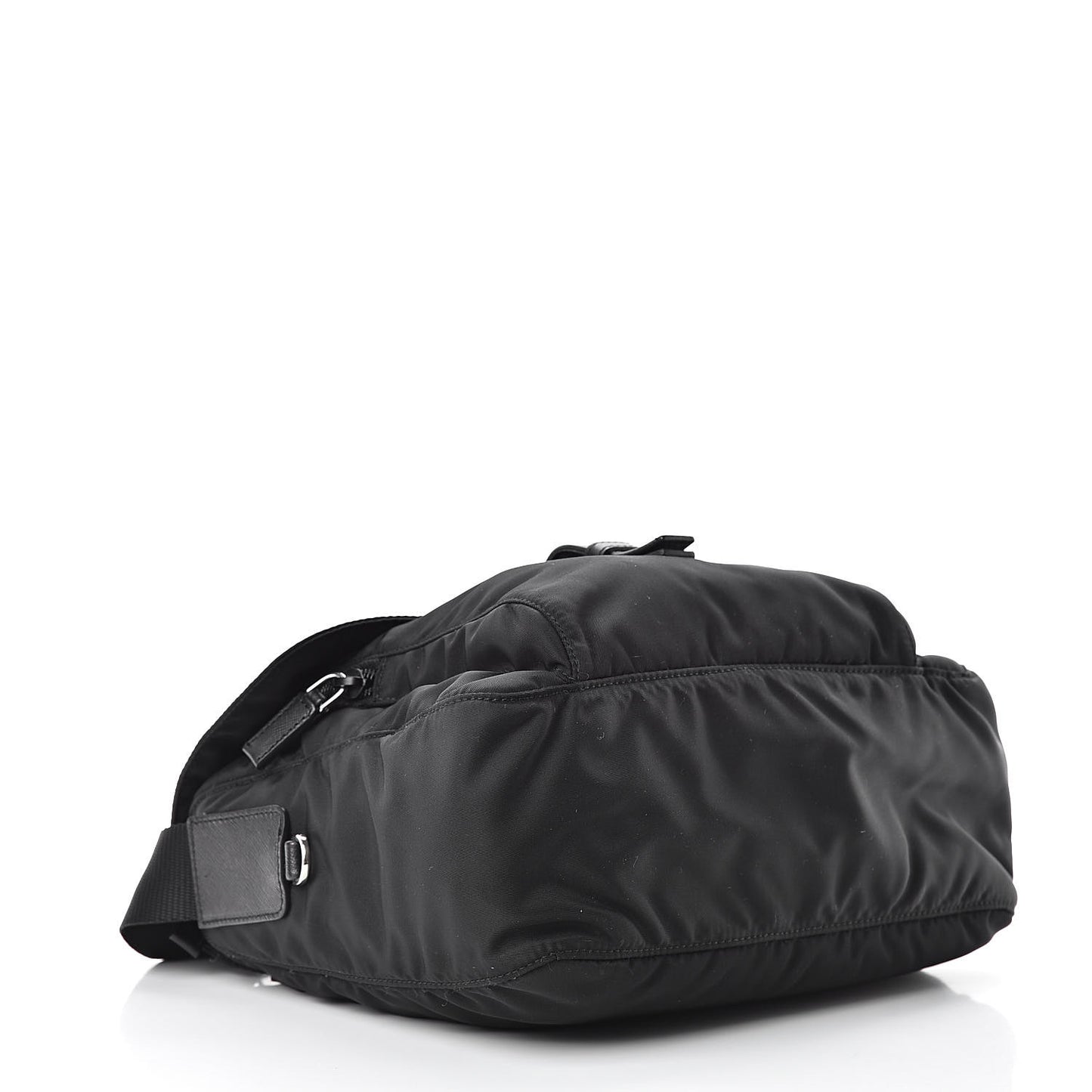 Nylon Vela Saffiano Single Buckle Messenger Shoulder Bag Black