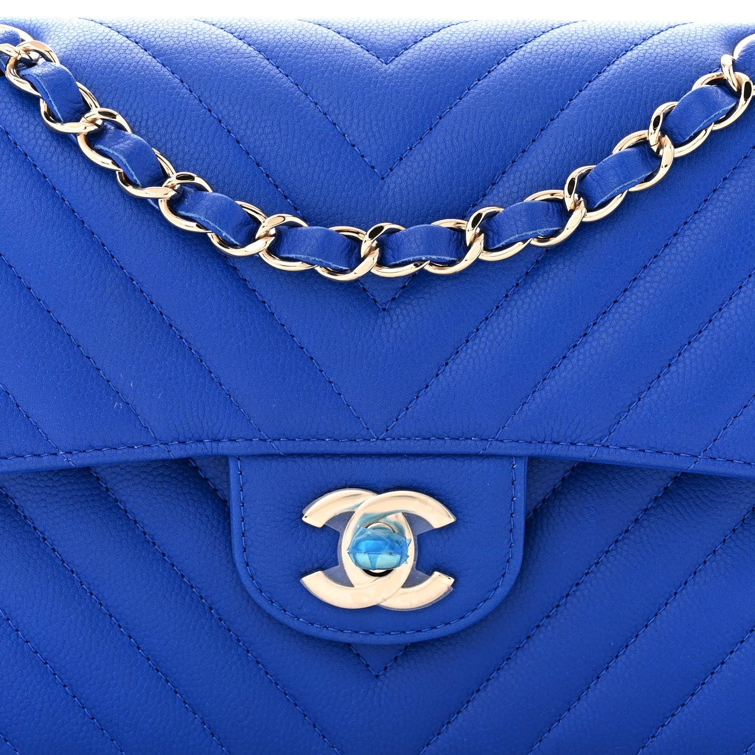 Chanel Caviar Chevron Quilted Small Double Flap Blue 8 of 13