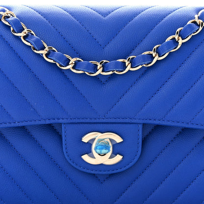 Chanel Caviar Chevron Quilted Small Double Flap Blue 8 of 13