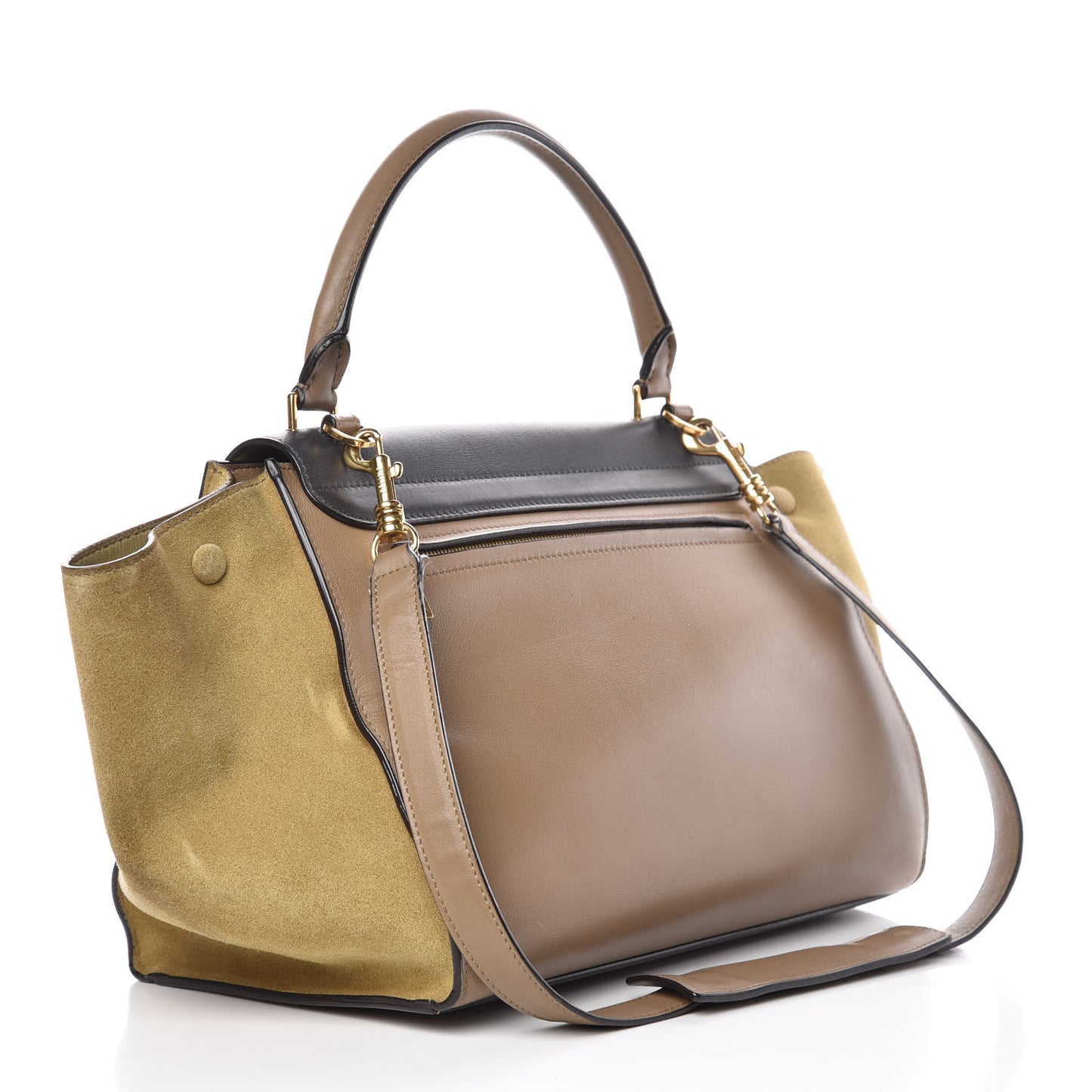 Smooth Calfskin Suede Medium Tri-Color Trapeze Olive
