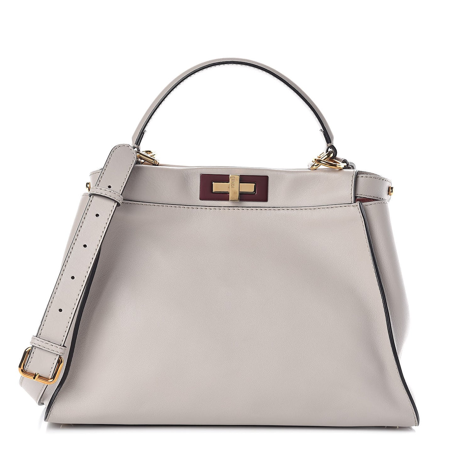 Vitello Seta Shiny Nappa Medium Peekaboo Iconic Satchel Grigio Polvere Bois de Rose