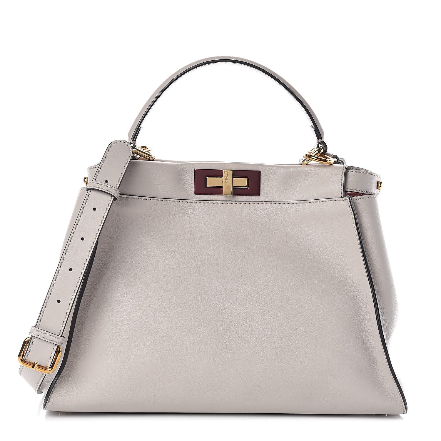 Fendi Vitello Seta Shiny Nappa Medium Peekaboo Iconic Satchel Grigio Polvere Bois de Rose 1 of 8