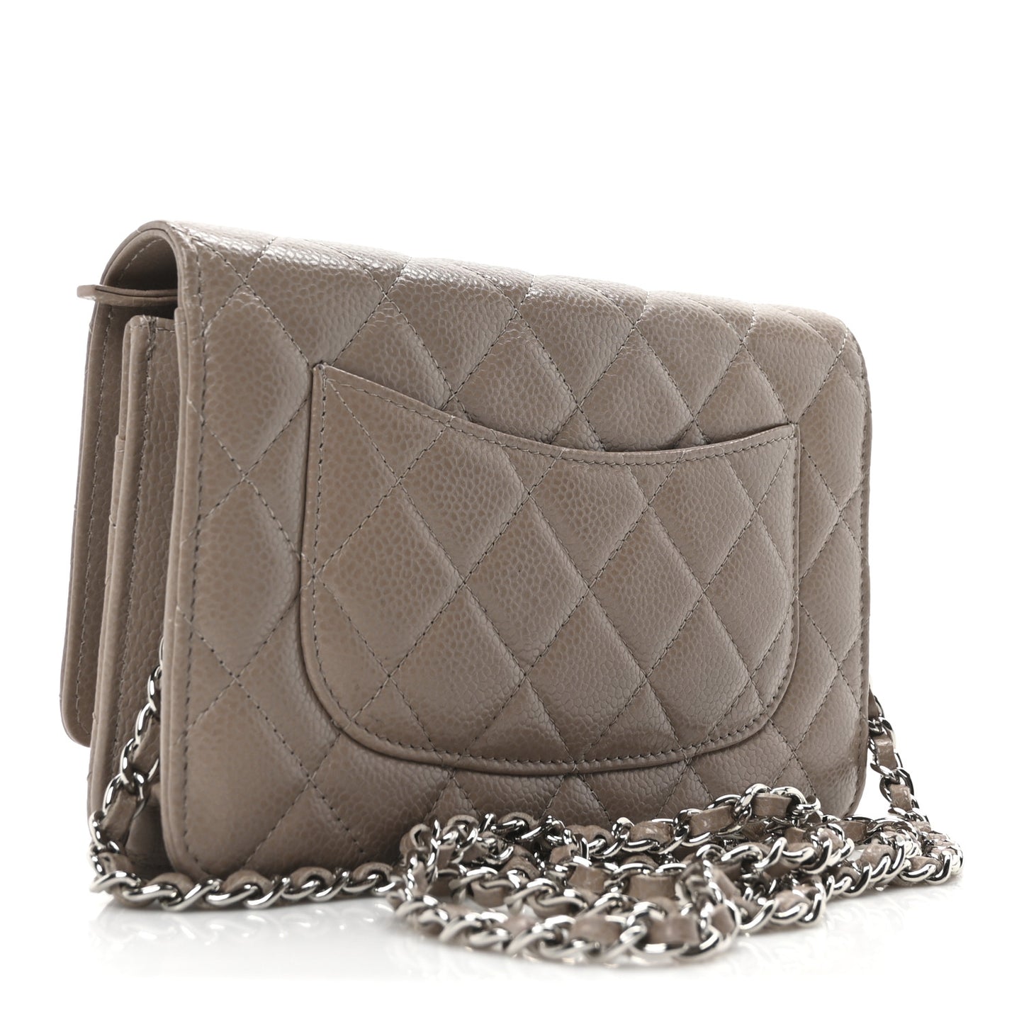 Caviar Quilted Wallet on Chain WOC Dark Beige
