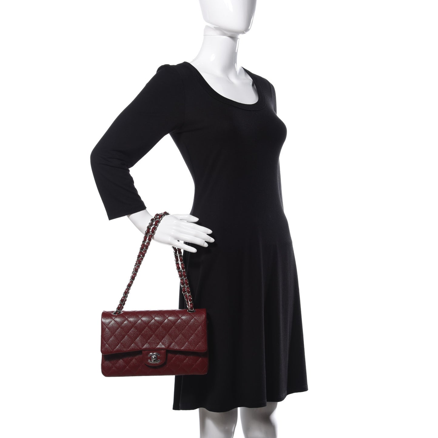 Caviar Quilted Medium Double Flap Burgundy