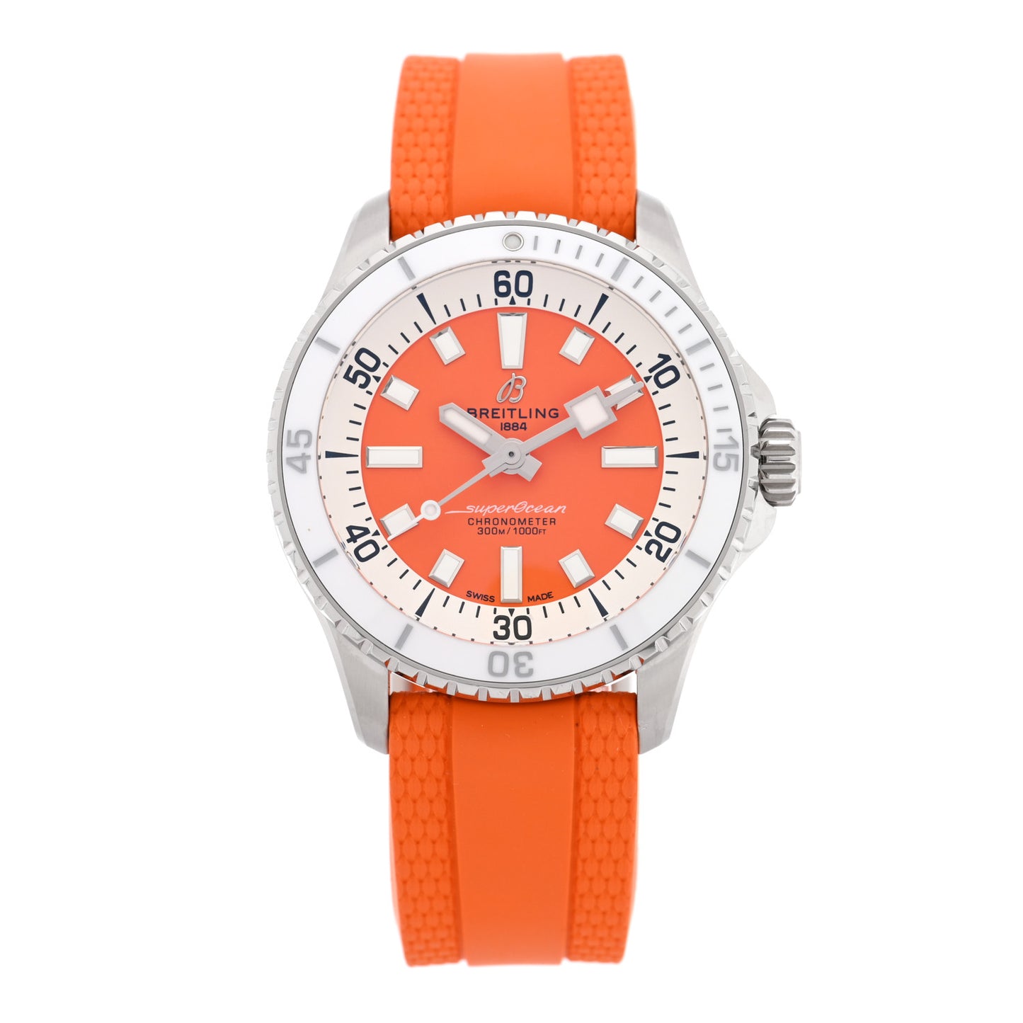 Stainless Steel Rubber 36mm Superocean II Automatic Watch Tangarine A17377211O1S1