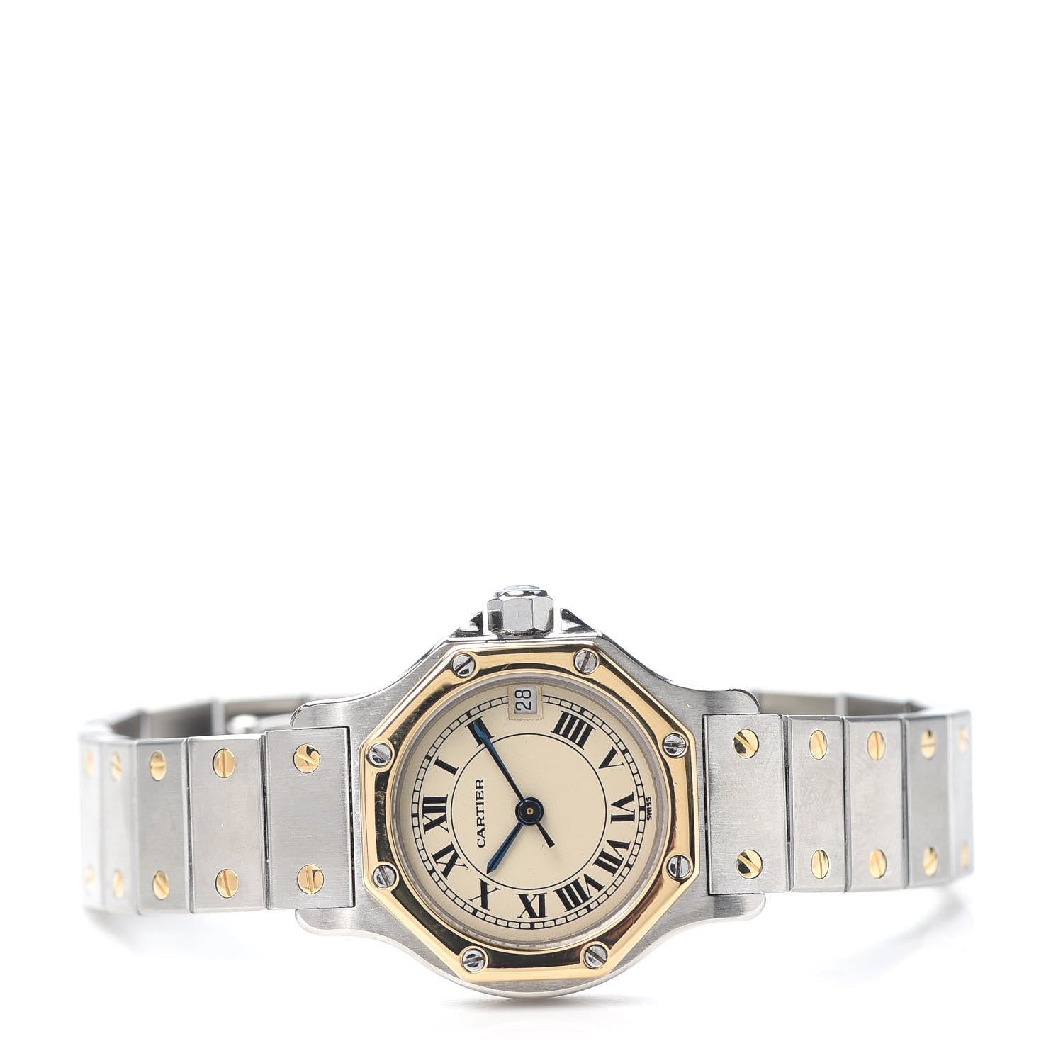 Cartier Stainless Steel 18K Yellow Gold 25mm Santos Octagon Quartz Watch 2 of 5