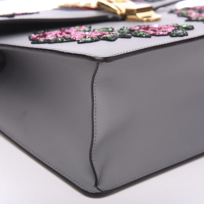 Gucci Calfskin Emboridered Medium Sylvie Top Handle Bag Deep Grey Multicolor 9 of 13