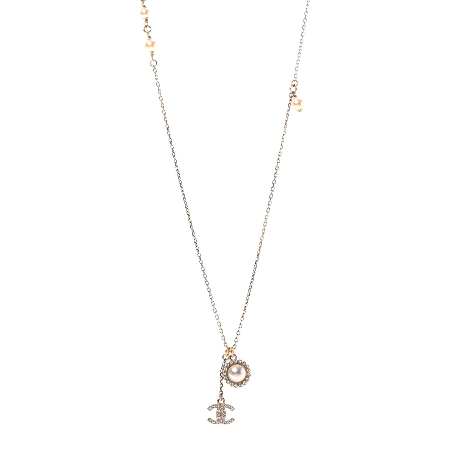 Chanel Pearl Crystal CC Necklace Gold 1 of 5