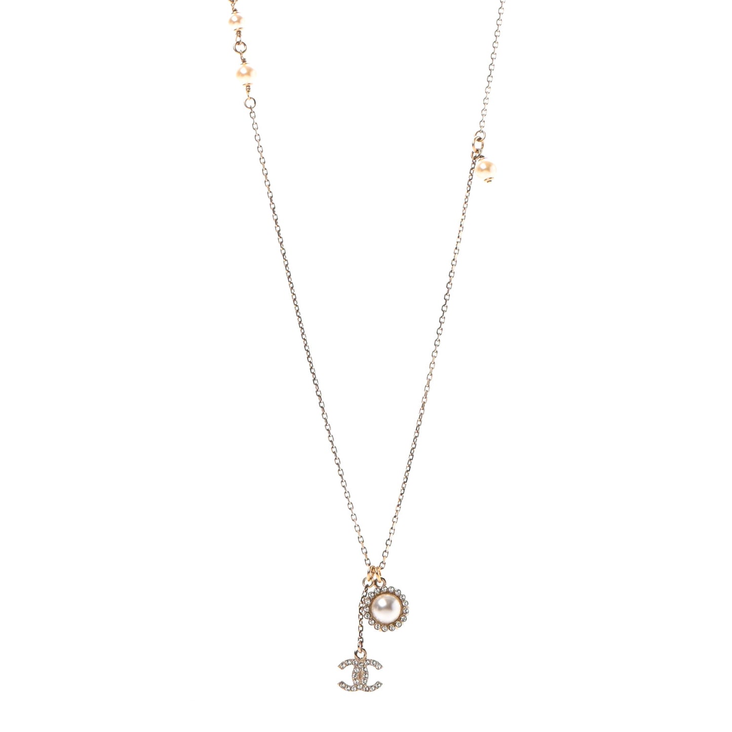 Pearl Crystal CC Necklace Gold