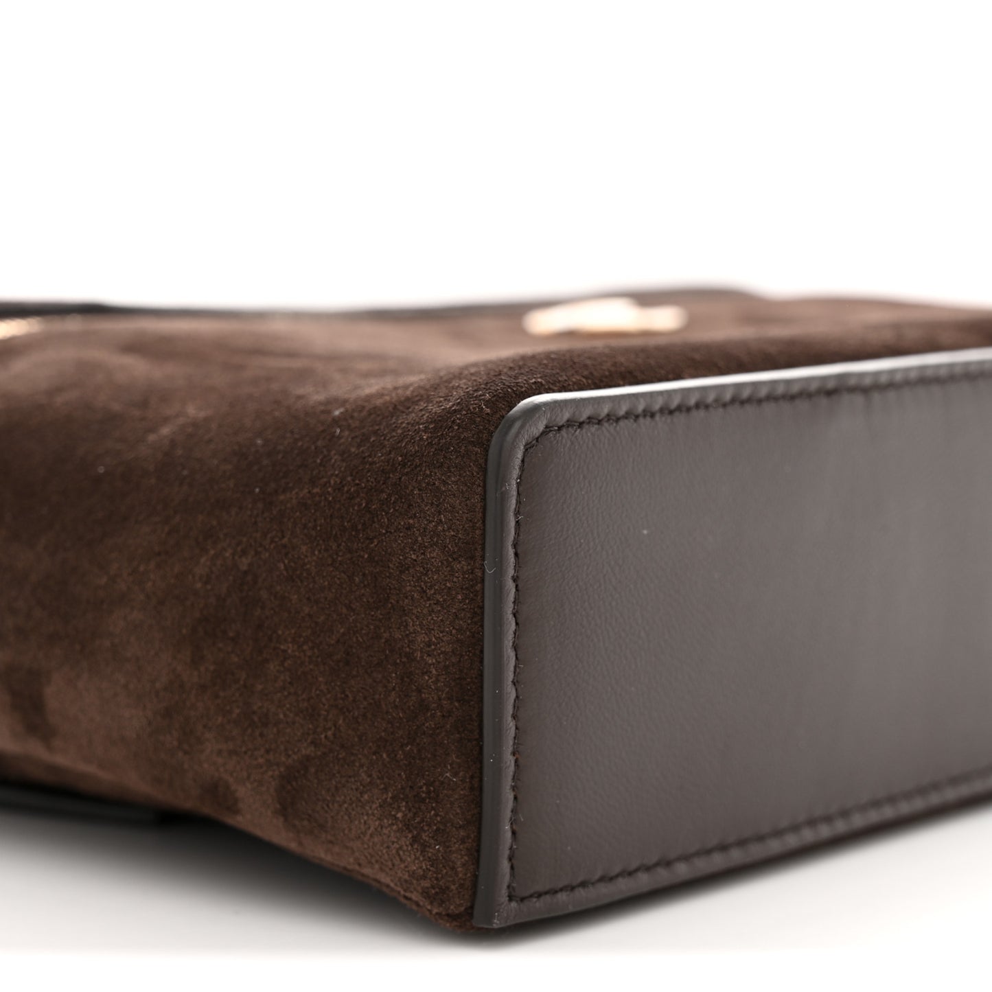 Suede Calfskin Large Top Handle Slim Vanity With Chain Dark Brown