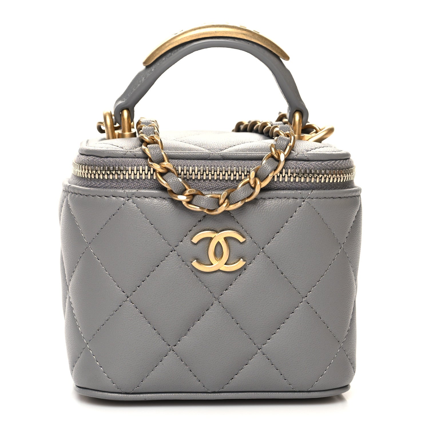 Chanel Lambskin Quilted Metal Mini Top Handle Vanity Case With Chain Grey 1 of 12