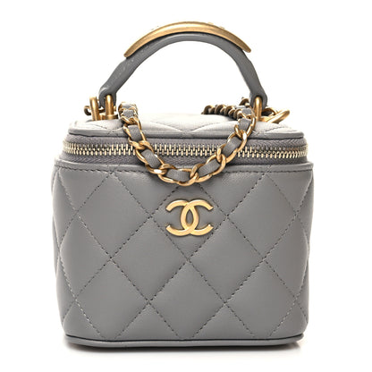Chanel Lambskin Quilted Metal Mini Top Handle Vanity Case With Chain Grey 1 of 12