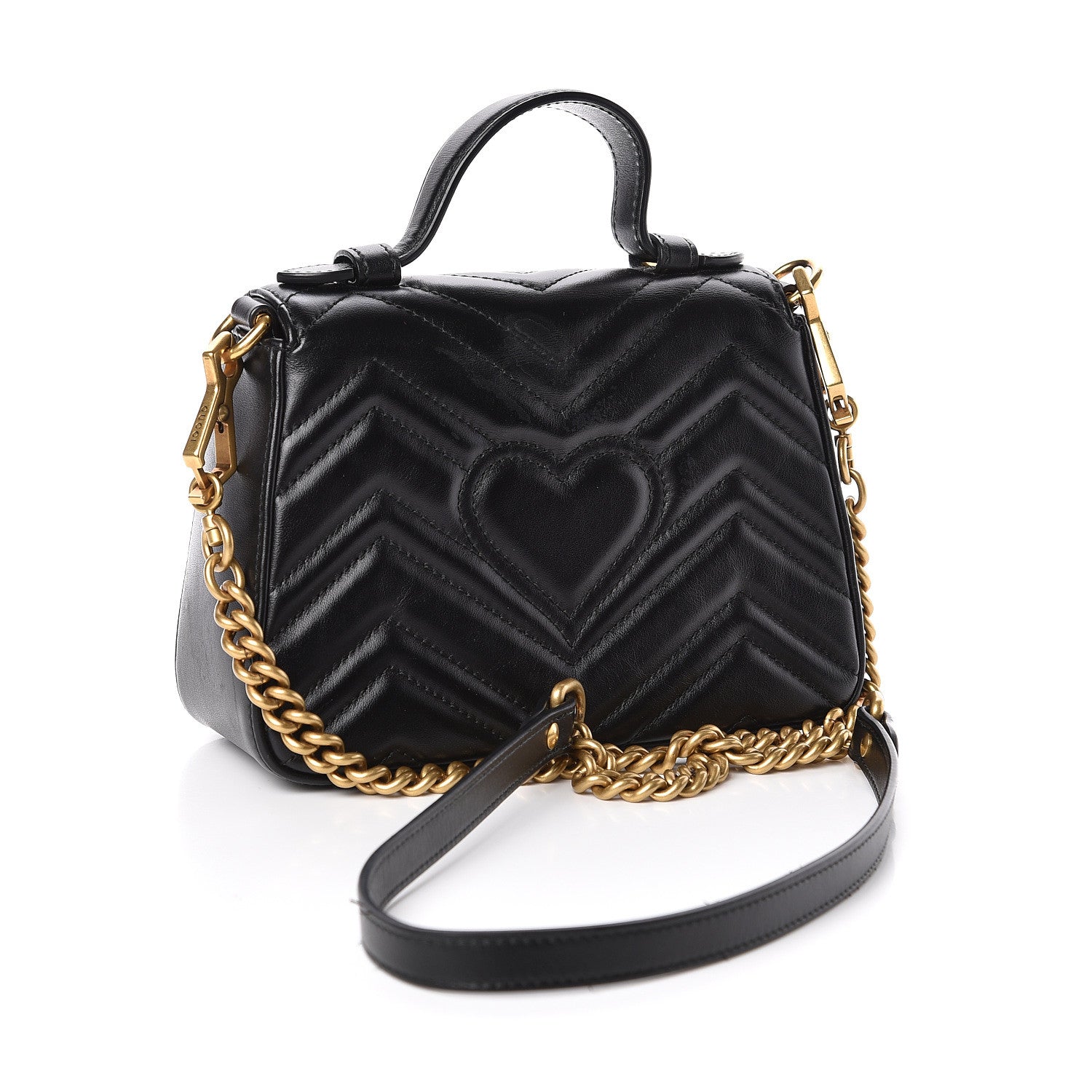 Gucci Calfskin Matelasse Mini GG Marmont Top Handle Shoulder Bag Black 3 of 12