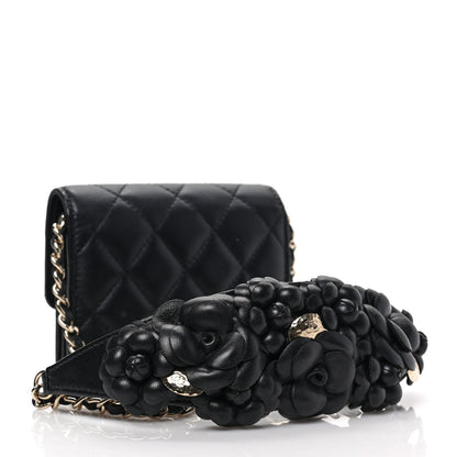 Chanel Lambskin Quilted Camellia Card Holder On Chain Black 3 of 9