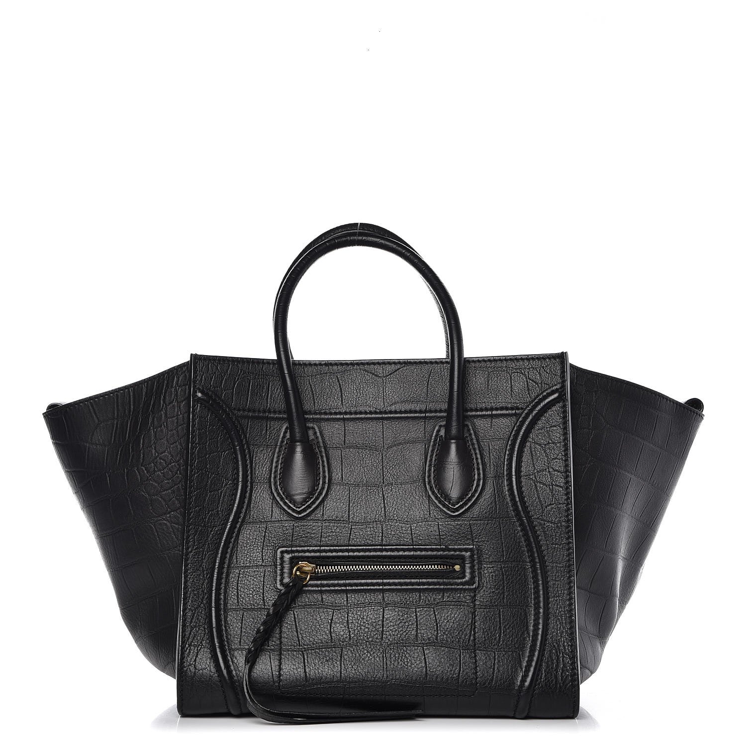 Celine Crocodile Embossed Calfskin Medium Phantom Luggage Black 1 of 8