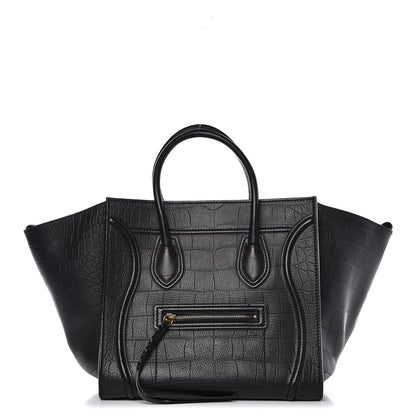 Celine Crocodile Embossed Calfskin Medium Phantom Luggage Black 1 of 8