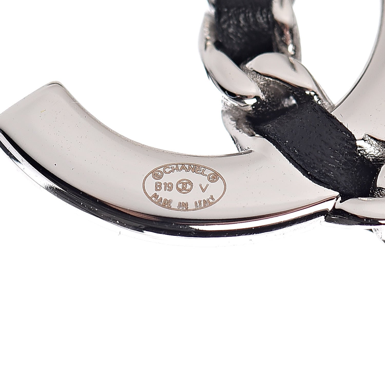 Chanel Crystal Lambskin CC Earrings Silver Black 4 of 5
