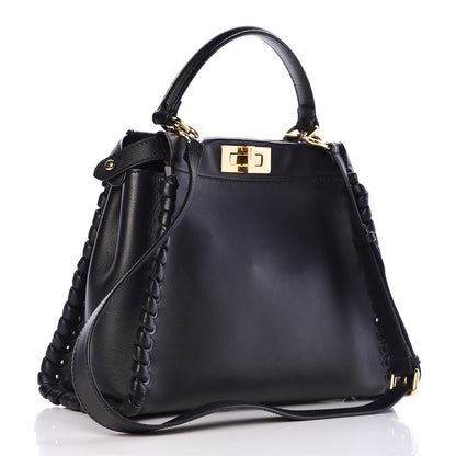 Fendi Vitello Seta Lace Up Medium Peekaboo Iconic Satchel Black 3 of 11