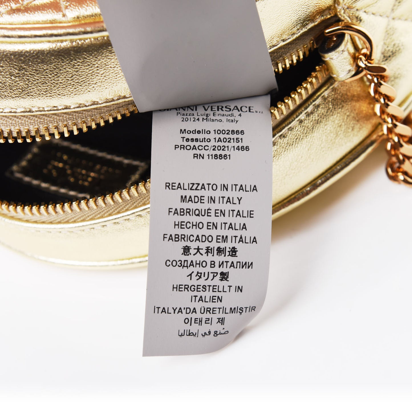 Metallic Nappa Quilted La Medusa Round Camera Bag Gold
