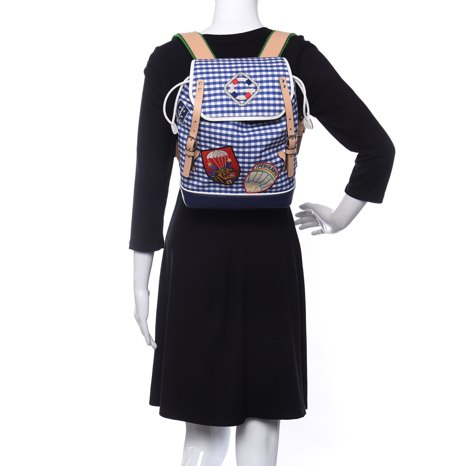 Gucci Coated Canvas Childrens Gingham Backpack Blue White 2 of 10