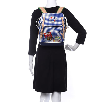 Gucci Coated Canvas Childrens Gingham Backpack Blue White 2 of 10