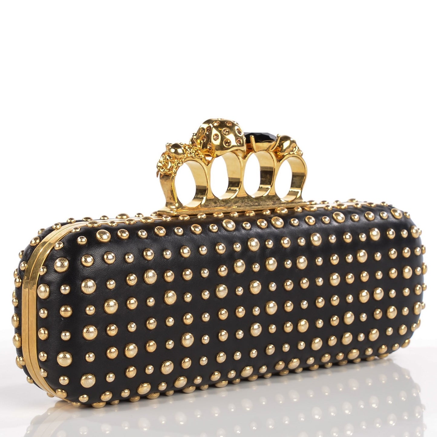 Nappa Studded Skull Knuckle Duster Clutch Black