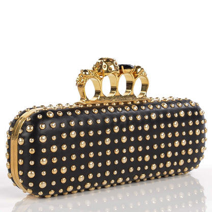 Alexander McQueen Nappa Studded Skull Knuckle Duster Clutch Black 3 of 8