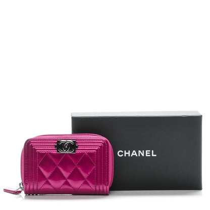 Chanel Metallic Patent Quilted Zip Around Boy Coin Purse Wallet Fuchsia 8 of 8