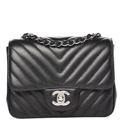 Chanel Caviar Chevron Quilted Mini Square Flap Black 1 of 8