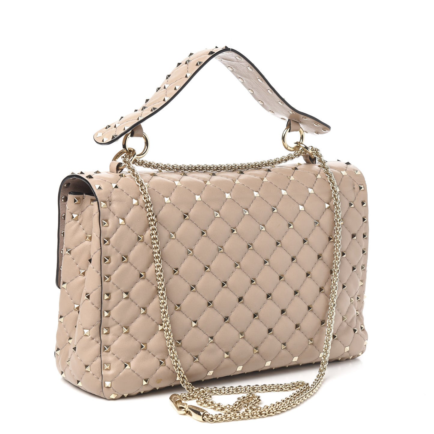 Nappa Large Rockstud Spike Shoulder Bag Soft Noisette