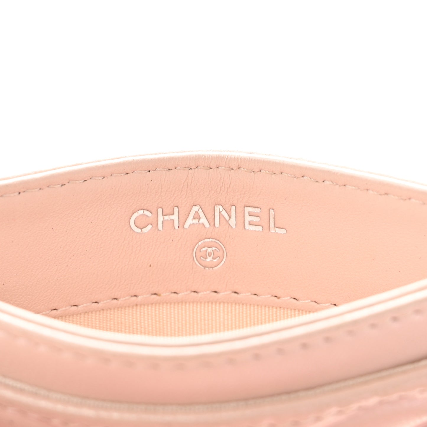 Iridescent Lambskin Camellia Embossed Card Holder Light Pink