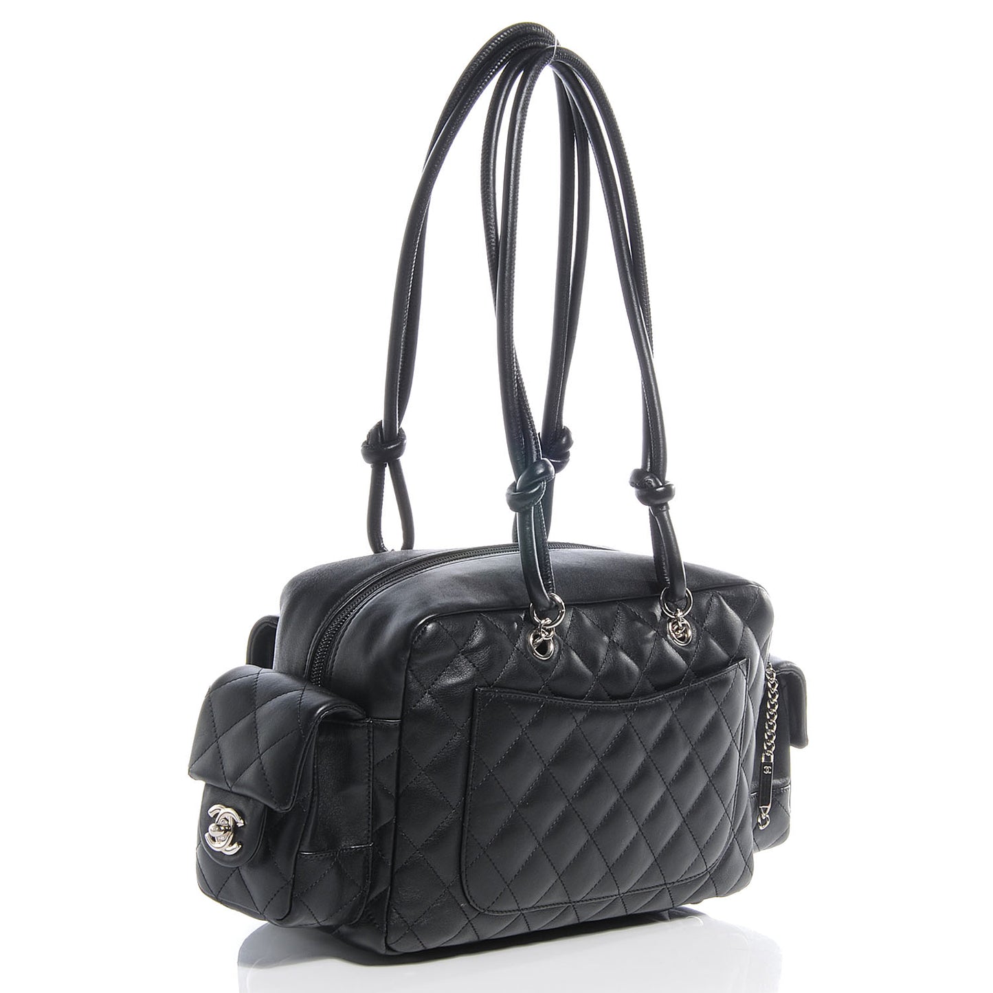 Calfskin Quilted Large Cambon Multipocket Reporter Black White