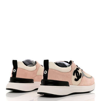 Chanel Mesh Suede Calfskin Grained Calfskin Womens CC Sneakers 39.5 Pink 4 of 9