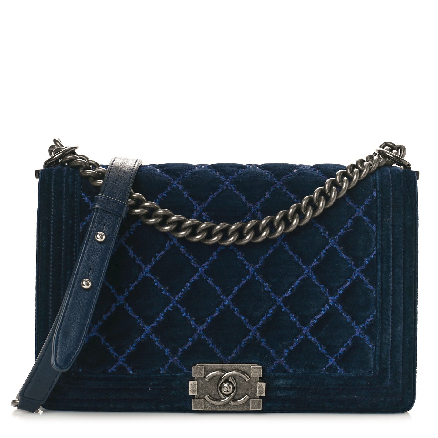 Velvet Tweed Quilted New Medium Boy Flap Dark Navy Blue