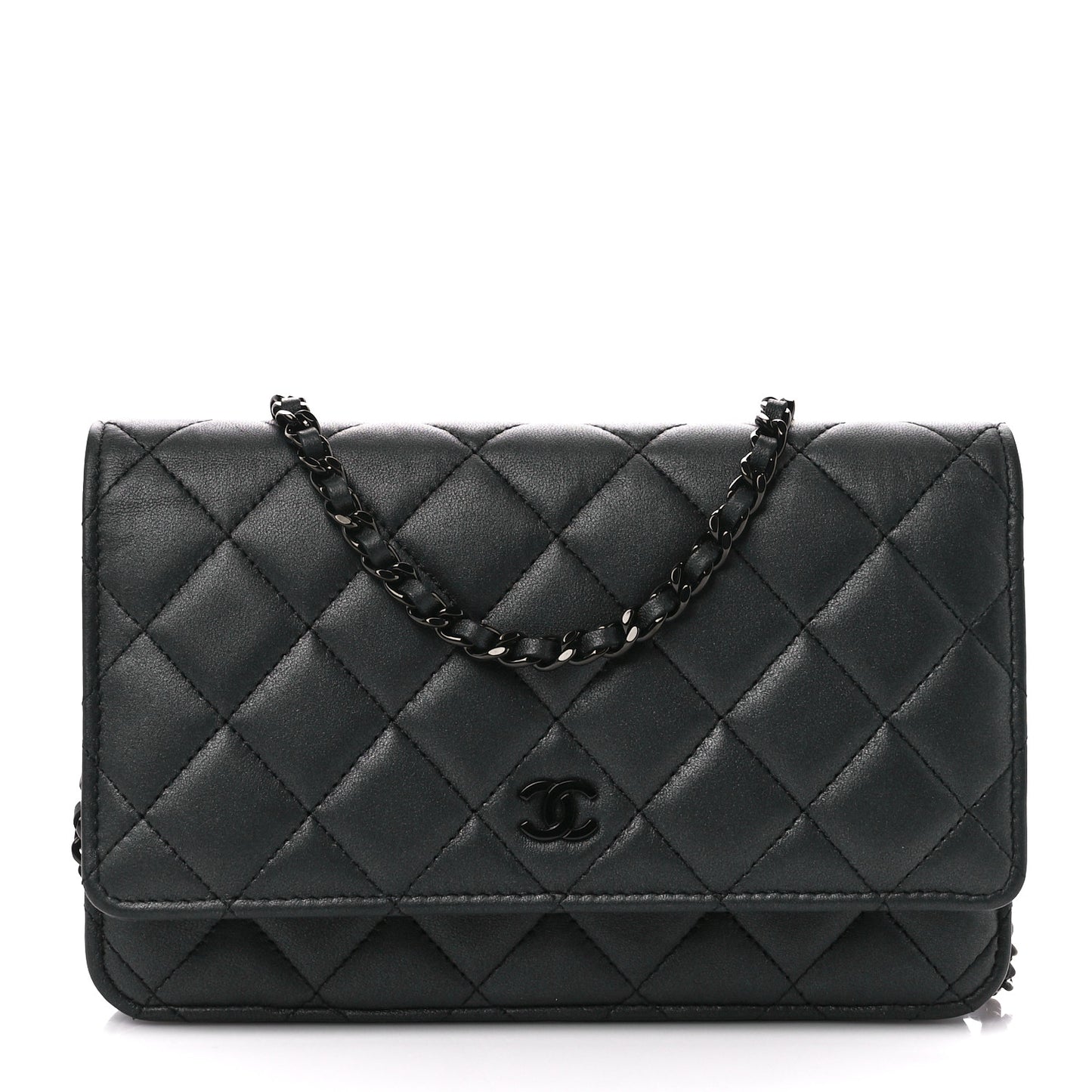 Lambskin Quilted Wallet On Chain WOC So Black
