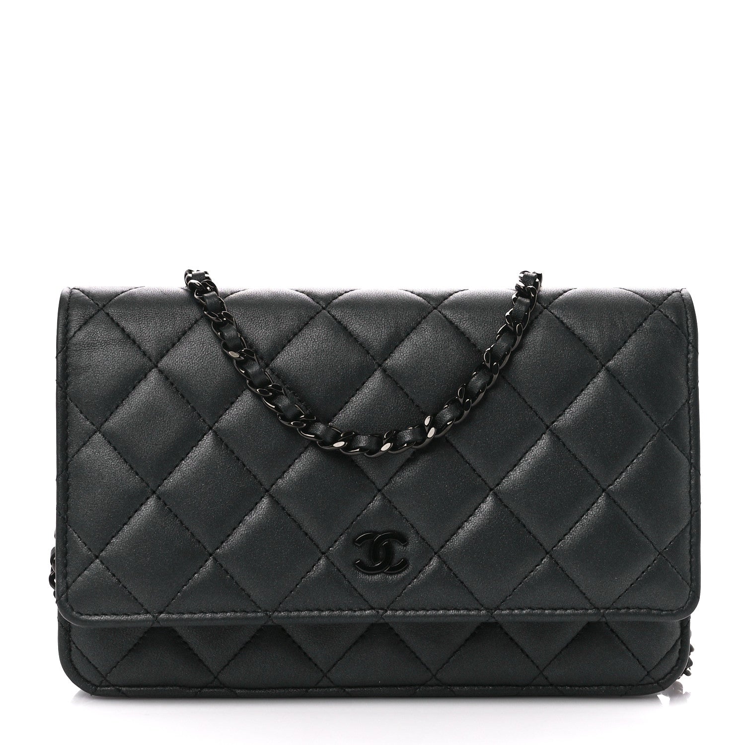 Chanel Lambskin Quilted Wallet On Chain WOC So Black 1 of 15