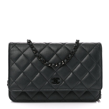 Chanel Lambskin Quilted Wallet On Chain WOC So Black 1 of 15