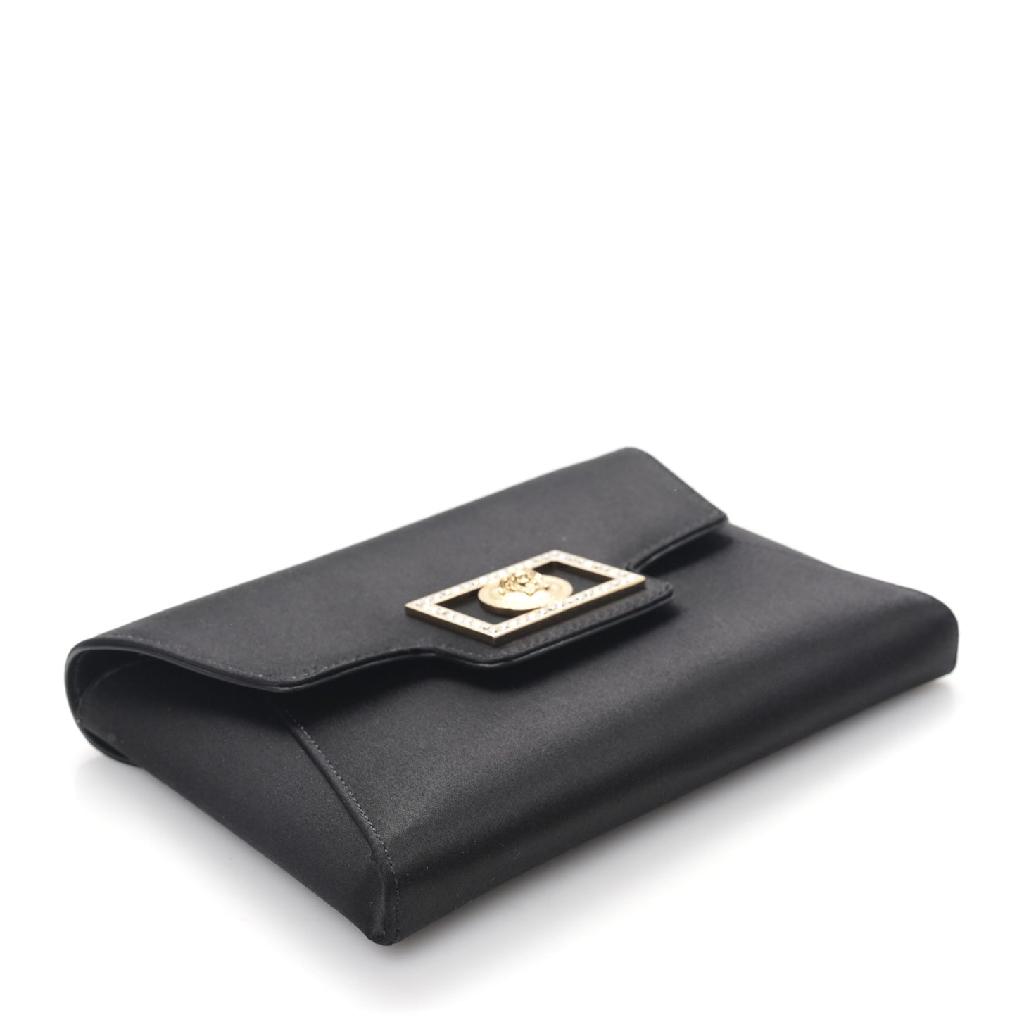 Satin Crystal La Medusa Pouch On Chain Black