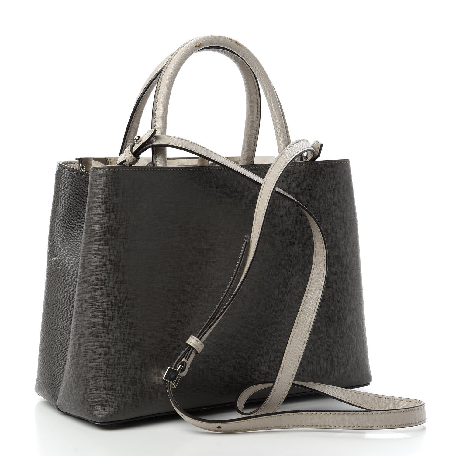 Fendi Vitello Elite Monster Eyes Studded Petite 2Jours Tote Carbone White Multicolor 3 of 11