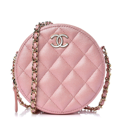 Chanel Iridescent Caviar Quilted Round Clutch With Chain Pink 1 of 9